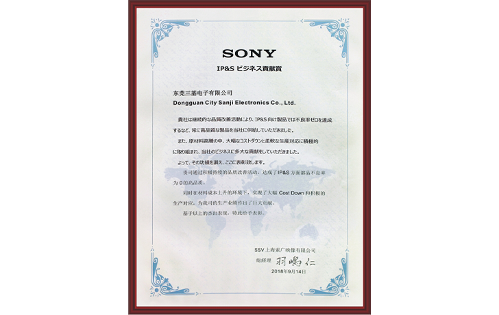 SONY 2018年貢獻(xiàn)獎